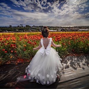 Flower girl White Dress Open Back